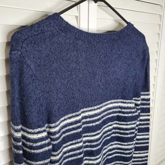 Lilla P Stripe Terry Henley Pullover Sweater Blue/Cream MEDIUM & LARGE NWT - Picture 7 of 12